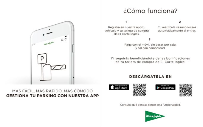 El Corte Inglés integra en su app el pago del parking sin pasar por el cajero