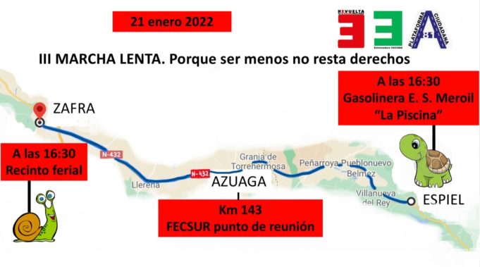 La Plataforma A-81 convoca para el viernes la III Marcha Lenta, entre Zafra (Badajoz) y Espiel