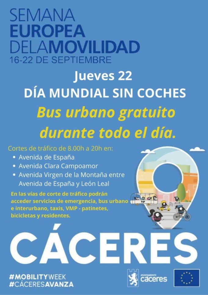 Cáceres celebra este jueves el Día Mundial sin Coches y el autobús urbano será gratuito durante todo el día